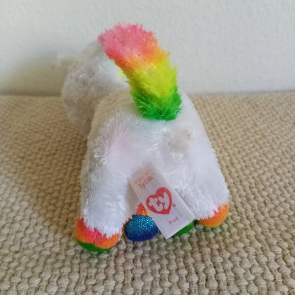 TY Pixy Unicorn TySilk Beanie Boo White Rainbow 7" Large Sparkle Glitter Eyes - Picture 6 of 8